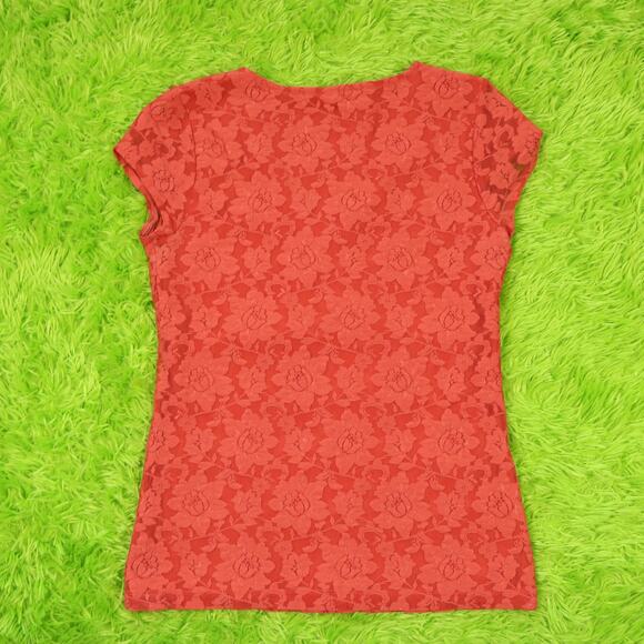 Ann Taylor Orange Floral Lace Short Sleeve Top, XS - Picture 2 of 4